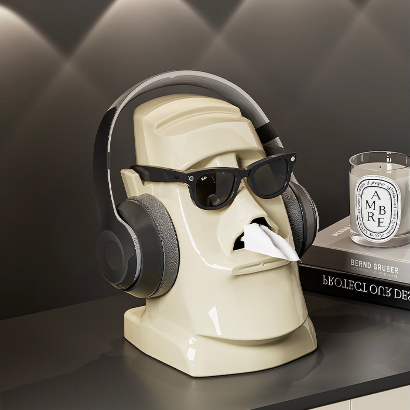 Home stone toilet paper holder.（ Sunglasses and headphones not included）