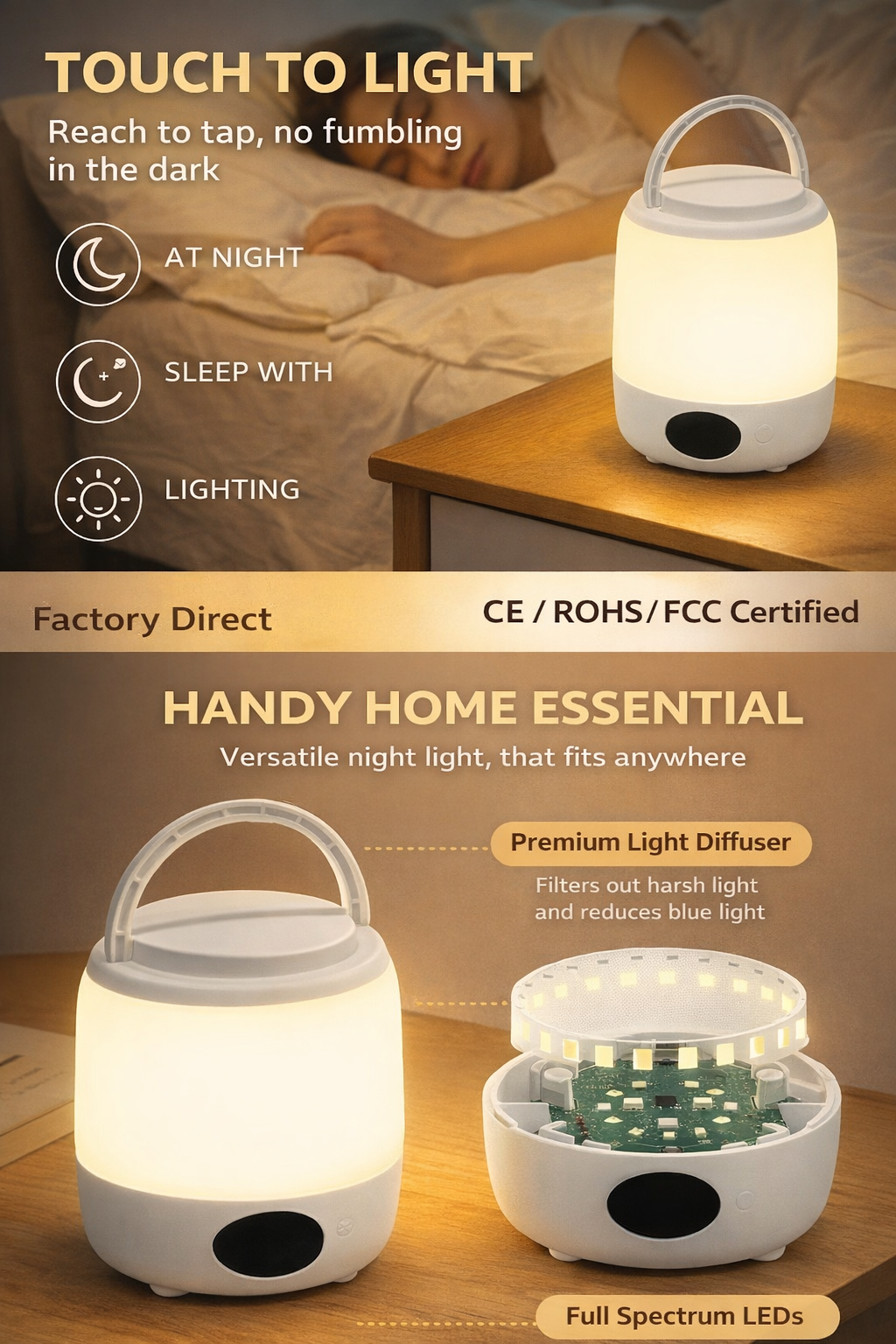 One Tap to Light Your Night – Gentle LED Night Lamp for Sleep & Care，Soft, adjustable LED light for bedside, baby care, work, and beyond