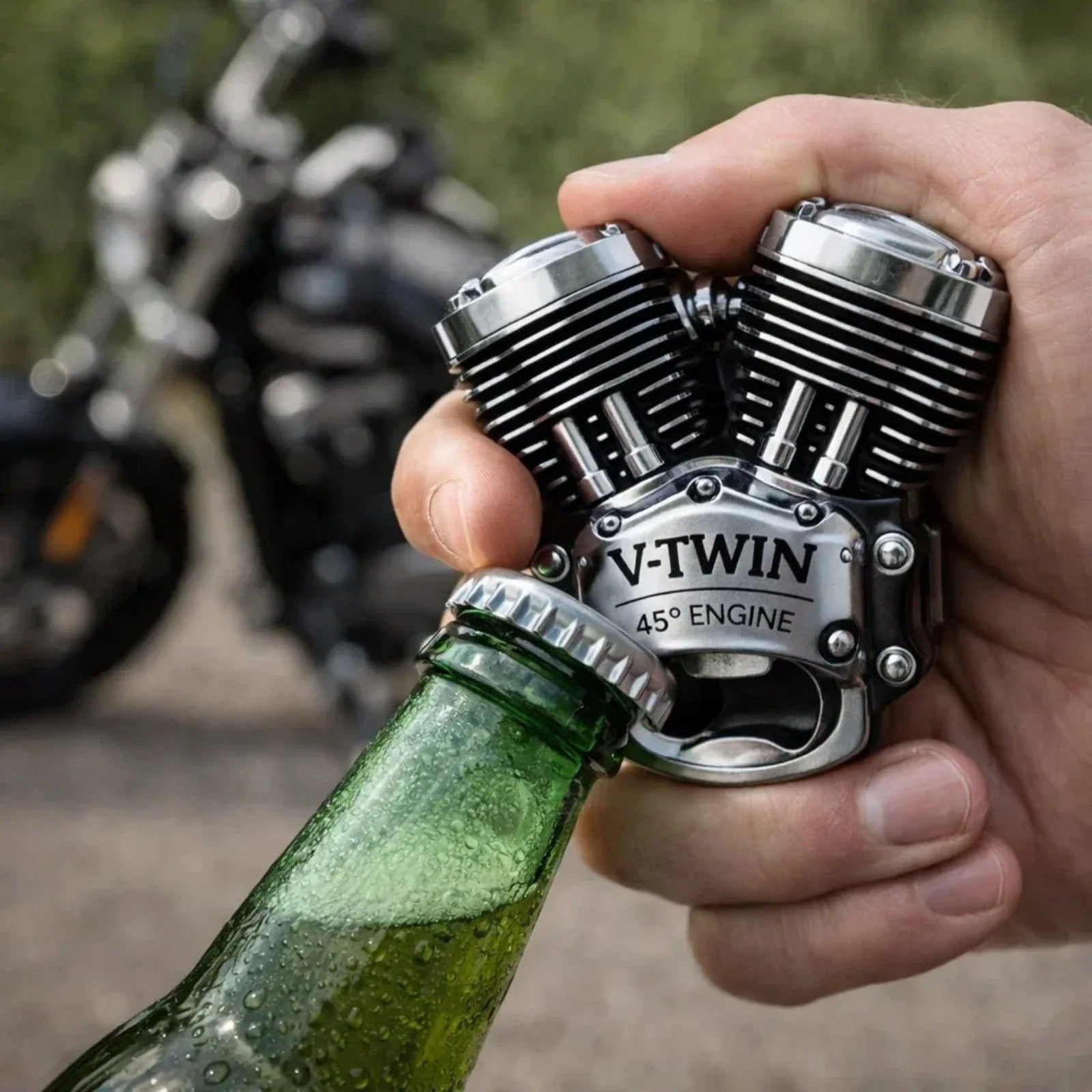 3.15-Inch V-Twin Engine Bottle Opener – 45° Classic Metal Automotive-Style Bar Tool