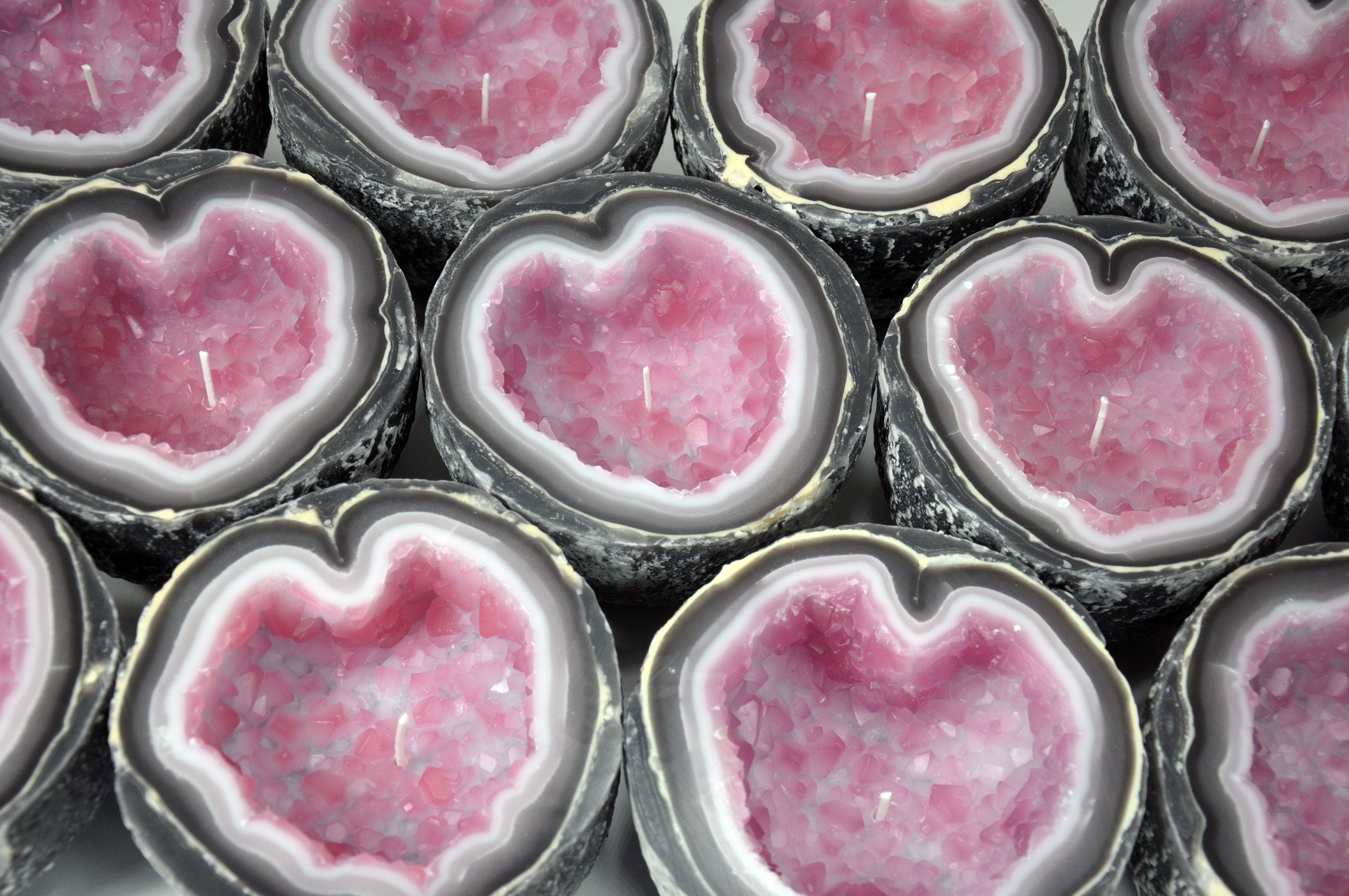 Handcrafted Rose Quartz Crystal Geode Heart Candle