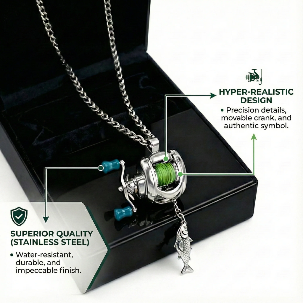 Mini Fishing Reel Necklace – Functional Fidget Accessory & Angler Gift