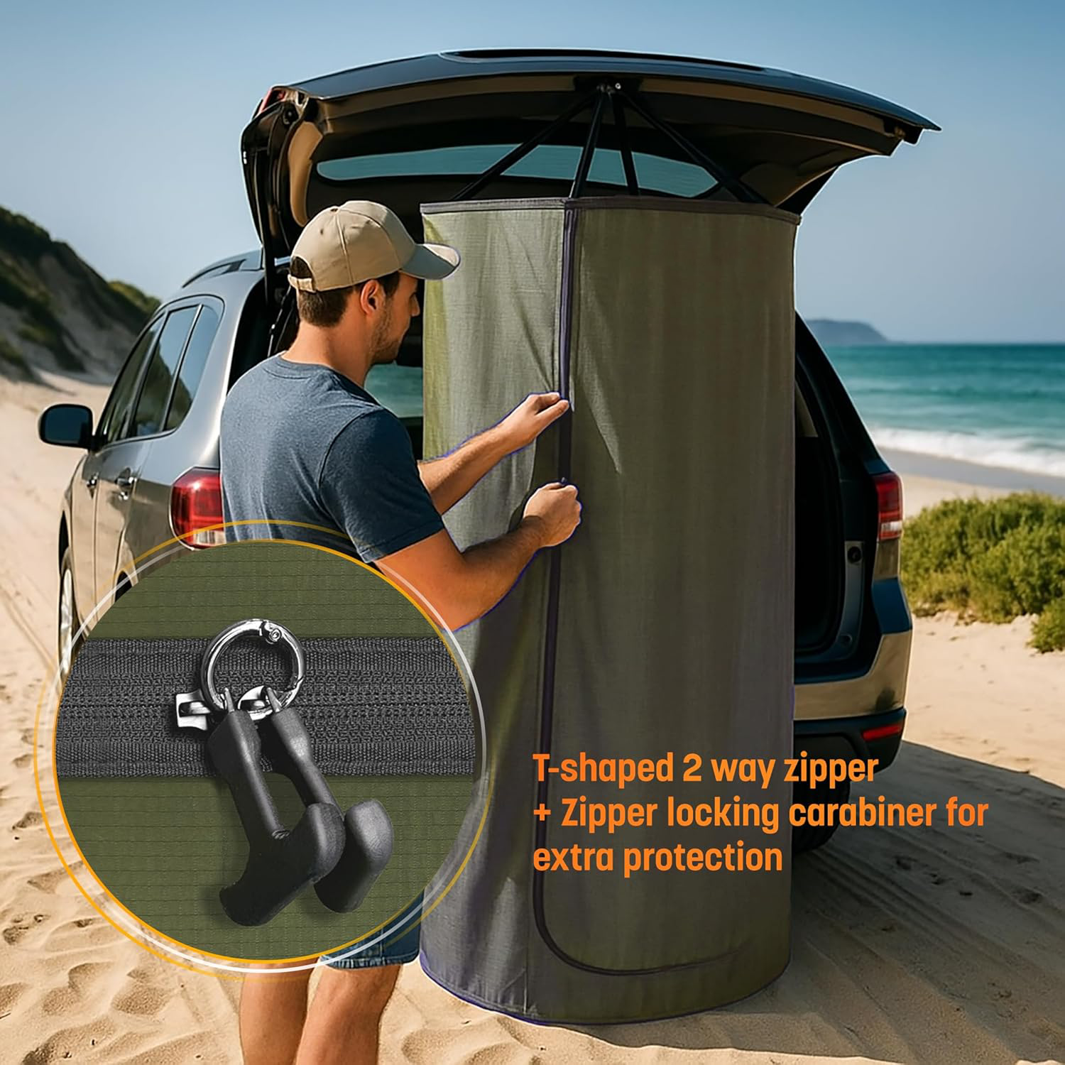 Portable Changing Room Tent - Instant Pop Up Privacy Pod with Suction Cup for SUV Liftgate, for Camping, Shower, Beach and Toilet Stall (Carrying Bag Included) Green