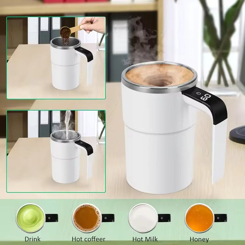 Smart mixing coffee cup LED display|USB charging|magnetic mixing function
