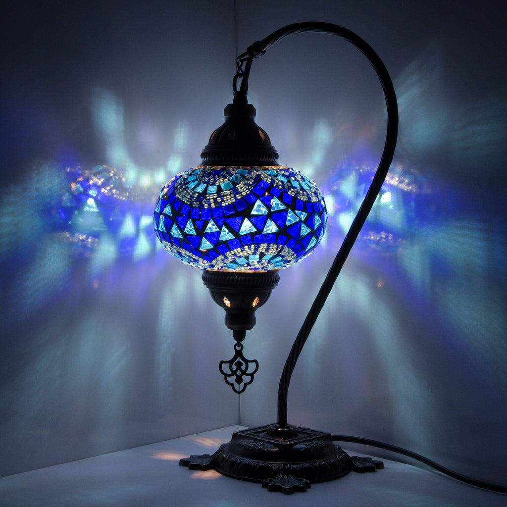 10 Variation - Turkish Lamp Mosaic Table Lamp | Turkish Moroccan Lamp | Handmade Swan Neck Night Lamp | Mosaic Glass Bedside Lamp & Led Bulb