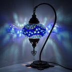 10 Variation - Turkish Lamp Mosaic Table Lamp | Turkish Moroccan Lamp | Handmade Swan Neck Night Lamp | Mosaic Glass Bedside Lamp & Led Bulb
