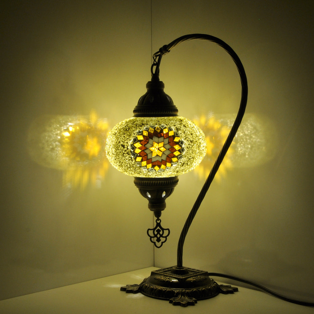 10 Variation - Turkish Lamp Mosaic Table Lamp | Turkish Moroccan Lamp | Handmade Swan Neck Night Lamp | Mosaic Glass Bedside Lamp & Led Bulb