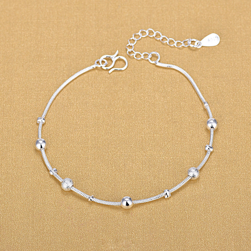 Single Snake Chain Round Bead Bracelet in 925 Sterling Silver – Smooth Beaded Jewelry