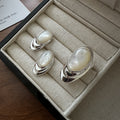 Layered Shell Statement Ring & Earrings in 925 Sterling Silver Bold Oval Design with Natural Shell Inlay