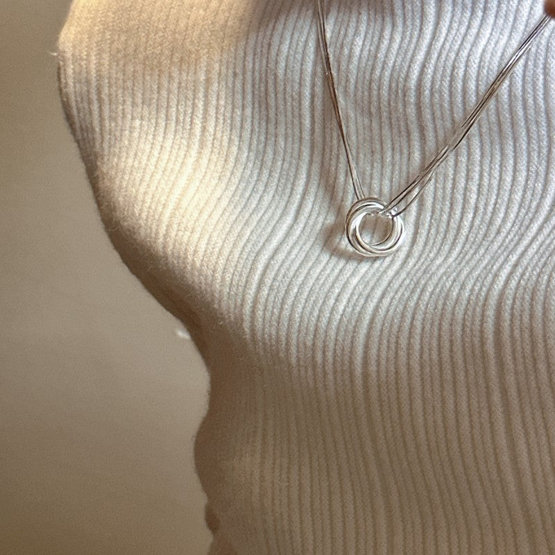 Genuine S925 Sterling Silver Multi-Layer Snake Chain Necklace with Round Pendant – Premium Jewelry for Women and Girls