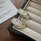 Layered Shell Statement Ring & Earrings in 925 Sterling Silver Bold Oval Design with Natural Shell Inlay