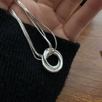 Genuine S925 Sterling Silver Multi-Layer Snake Chain Necklace with Round Pendant – Premium Jewelry for Women and Girls