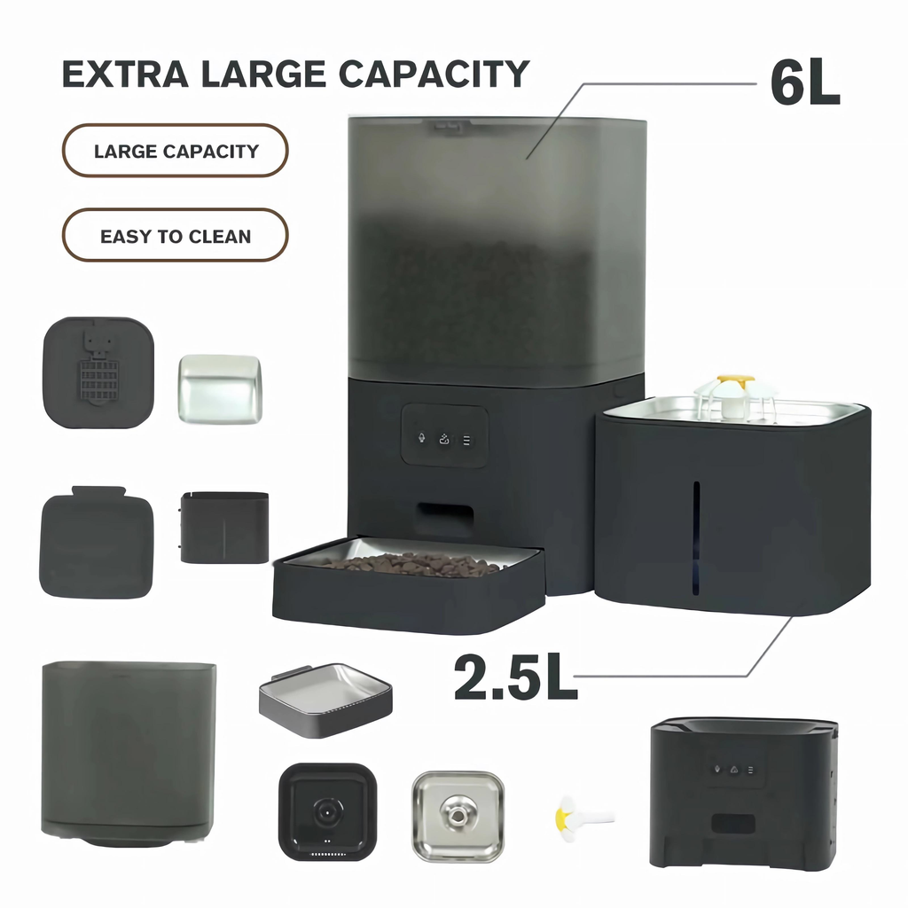 2-in-1 Smart Pet Feeder Automatic Food Dispenser (6L) & 2.5L Pet Water Fountain with WiFi App Control Suitable for Cats & Dogs (Dry Food)