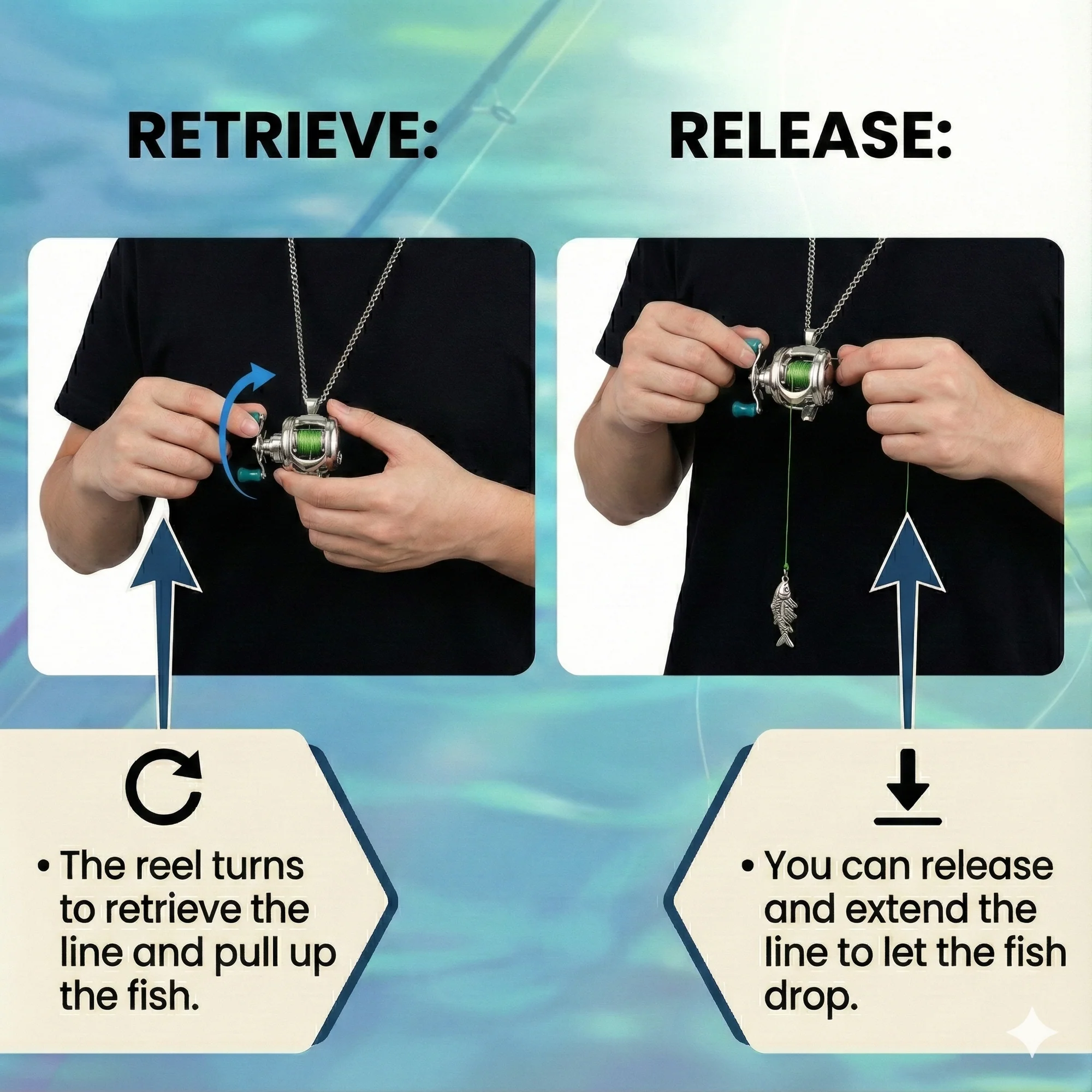 Mini Fishing Reel Necklace – Functional Fidget Accessory & Angler Gift