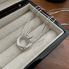 Genuine S925 Sterling Silver Multi-Layer Snake Chain Necklace with Round Pendant – Premium Jewelry for Women and Girls