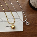 925 Sterling Silver Olive Bead Chain Necklace with 14mm Round Silver-Gold Tone Pendant – Premium Jewelry