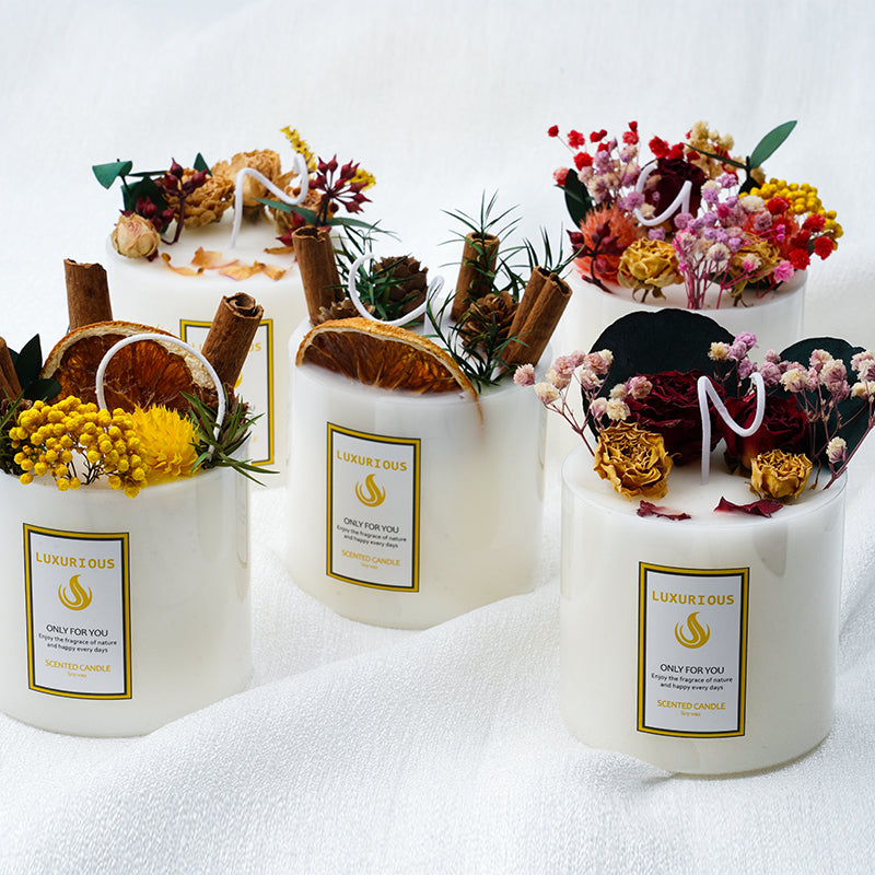 Handmade Dried Flower Scented Candles | Custom Label Wholesale Soy Wax Large Pillar Candles