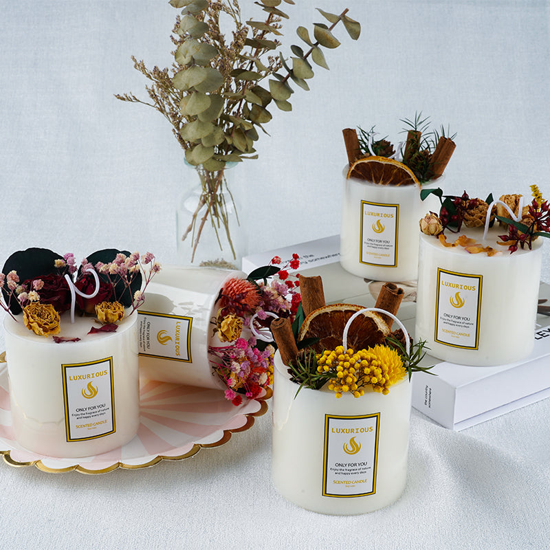 Handmade Dried Flower Scented Candles | Custom Label Wholesale Soy Wax Large Pillar Candles