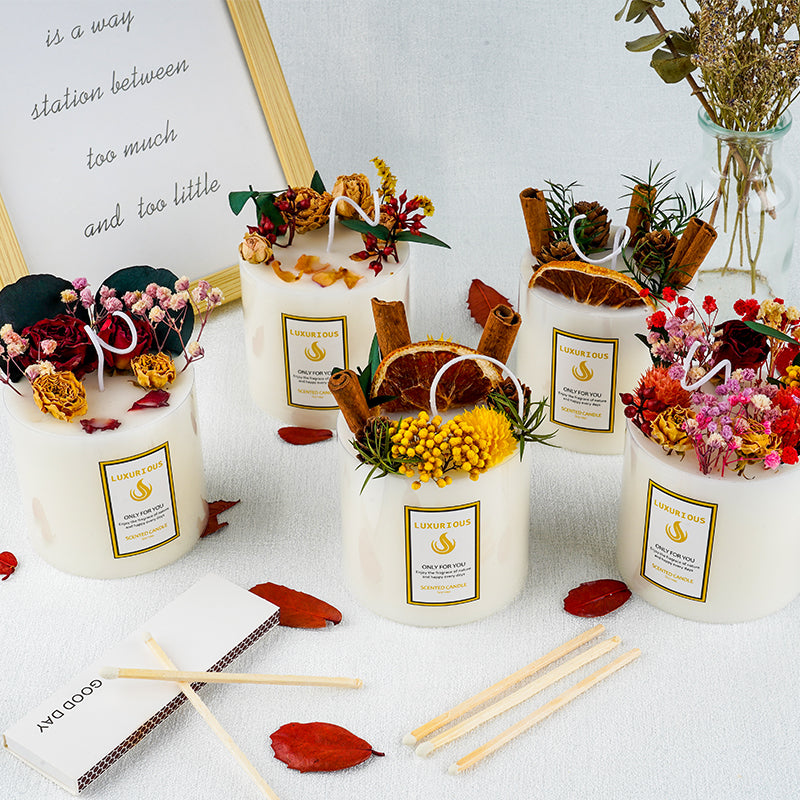 Handmade Dried Flower Scented Candles | Custom Label Wholesale Soy Wax Large Pillar Candles