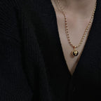 925 Sterling Silver Olive Bead Chain Necklace with 14mm Round Silver-Gold Tone Pendant – Premium Jewelry