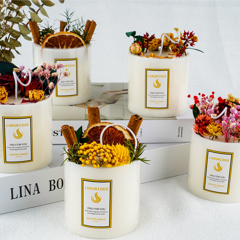 Handmade Dried Flower Scented Candles | Custom Label Wholesale Soy Wax Large Pillar Candles