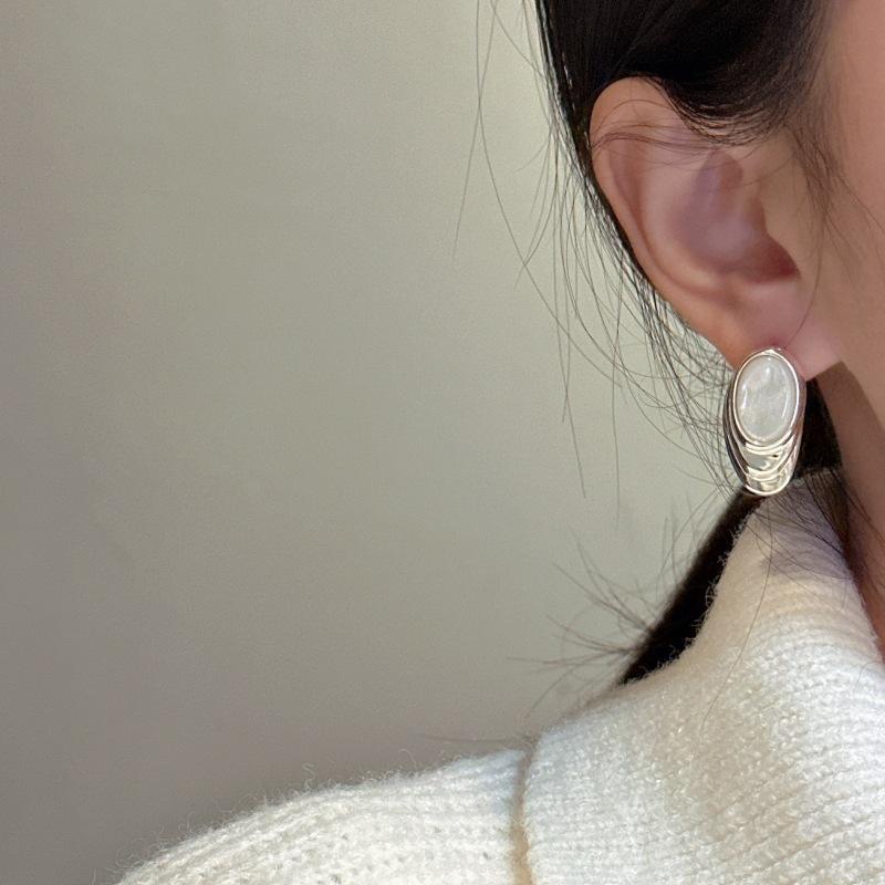 Layered Shell Statement Ring & Earrings in 925 Sterling Silver Bold Oval Design with Natural Shell Inlay