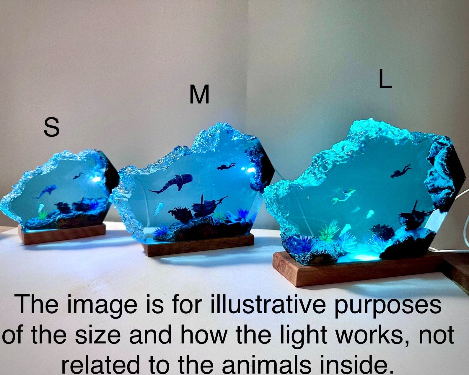 Epoxy resin wood lamp,Humpback whale and turtle night light,Scuba diving night light,Christmas gift for him,Unique summer gift,home decor
