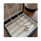 925 Sterling Silver Olive Bead Chain Necklace with 14mm Round Silver-Gold Tone Pendant – Premium Jewelry