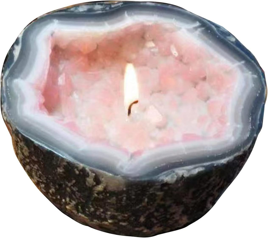 Handcrafted Rose Quartz Crystal Geode Heart Candle